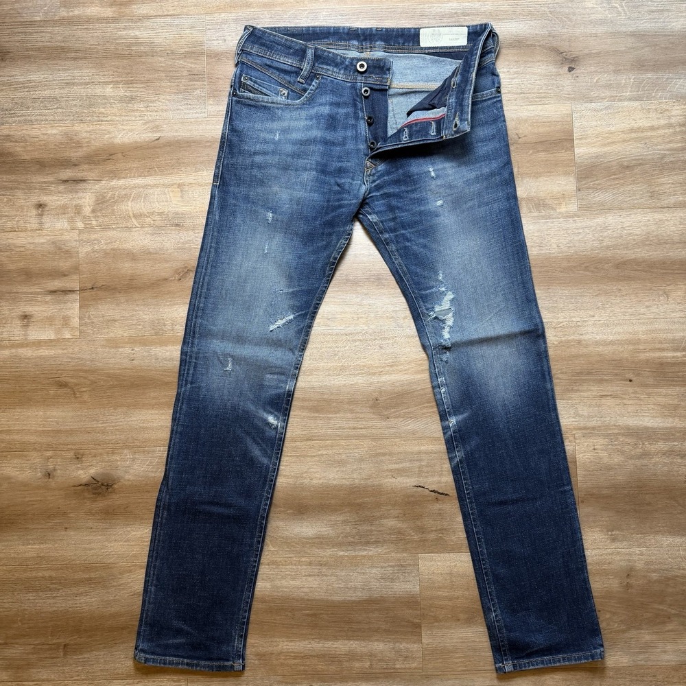 Diesel Iakop Jeans Men 31x32 Blue Slim Tapered Stretch Dark Wash Distress R7TAB